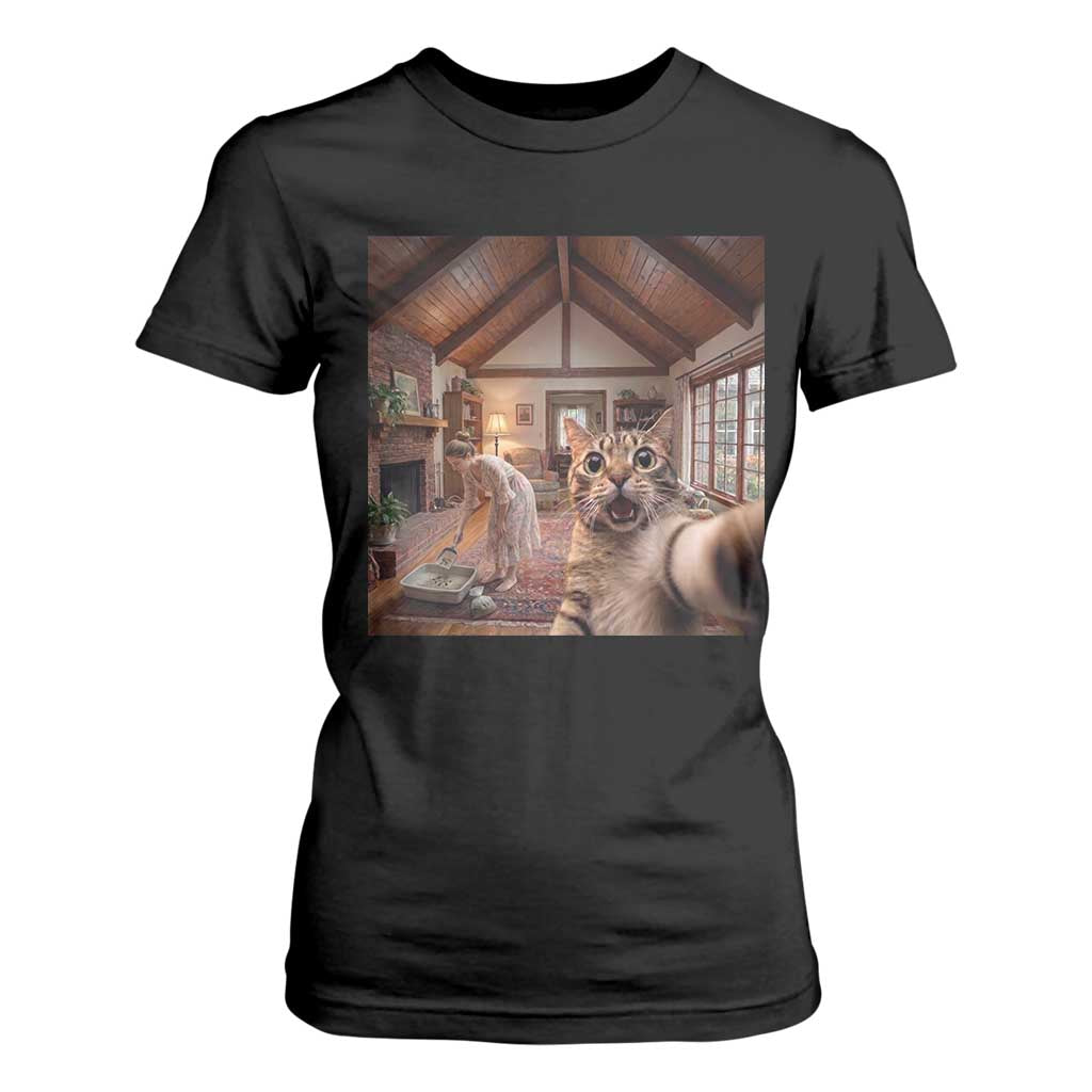 Cat Selfie with Woman Funny Cat Mom T Shirt For Women TS11 Black Print Your Wear