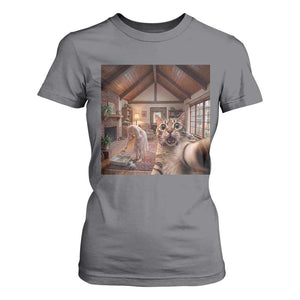 Cat Selfie with Woman Funny Cat Mom T Shirt For Women TS11 Charcoal Print Your Wear