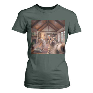 Cat Selfie with Woman Funny Cat Mom T Shirt For Women TS11 Dark Forest Green Print Your Wear