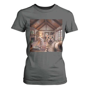 Cat Selfie with Woman Funny Cat Mom T Shirt For Women TS11 Dark Heather Print Your Wear