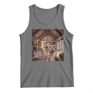 Cat Selfie with Woman Funny Cat Mom Tank Top TS11 Black Heather Print Your Wear