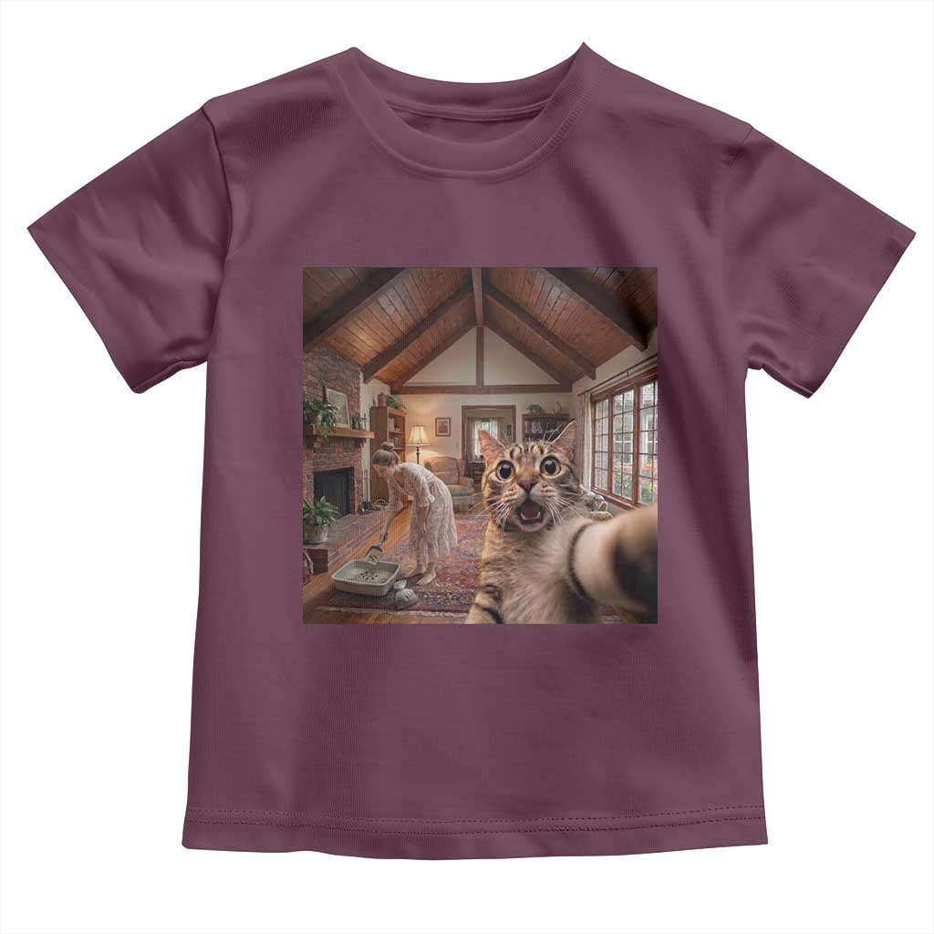 Cat Selfie with Woman Funny Cat Mom Toddler T Shirt TS11 Maroon Print Your Wear