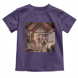 Cat Selfie with Woman Funny Cat Mom Toddler T Shirt TS11 Purple Print Your Wear