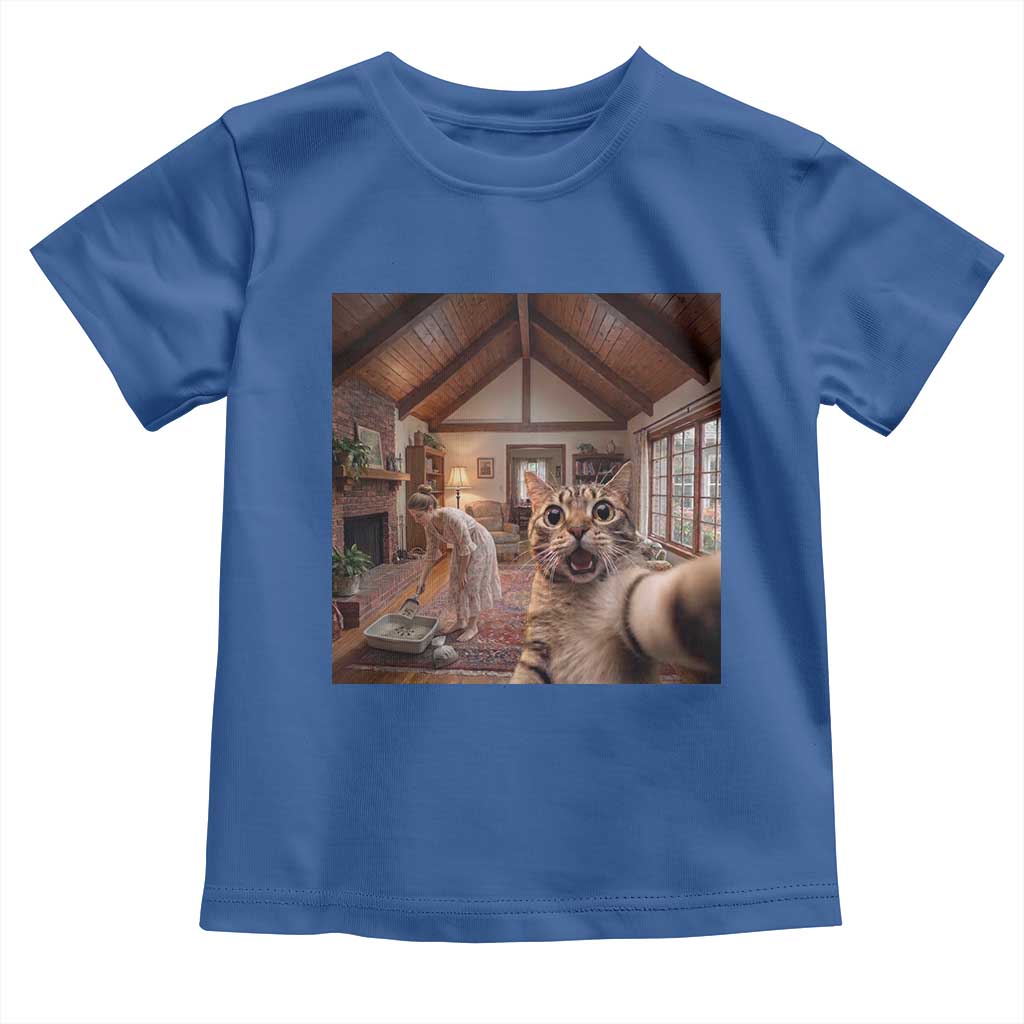 Cat Selfie with Woman Funny Cat Mom Toddler T Shirt TS11 Royal Blue Print Your Wear