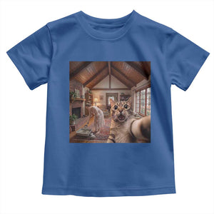 Cat Selfie with Woman Funny Cat Mom Toddler T Shirt TS11 Royal Blue Print Your Wear