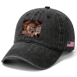 Cat Selfie with Woman Funny Cat Mom Washed Cotton Baseball Cap TS11 Print Your Wear