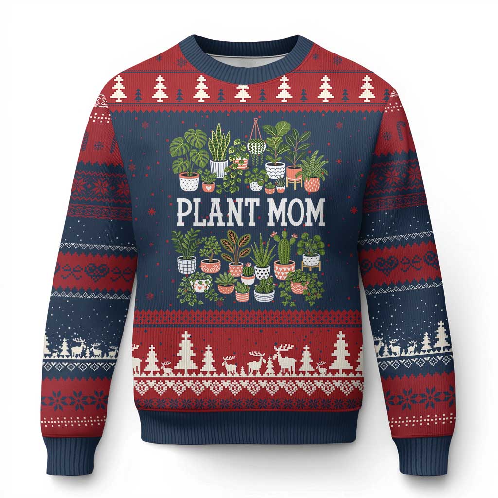 Plant Mom Ugly Christmas Sweater Funny Plant Lady Mama Floral Garden TS11 Navy Red Print Your Wear
