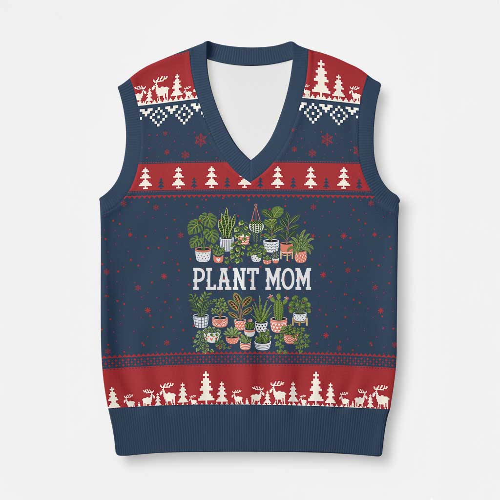 Plant Mom V-Neck Knit Sweater Vest Funny Plant Lady Mama Floral Garden TS11 Navy Red Print Your Wear