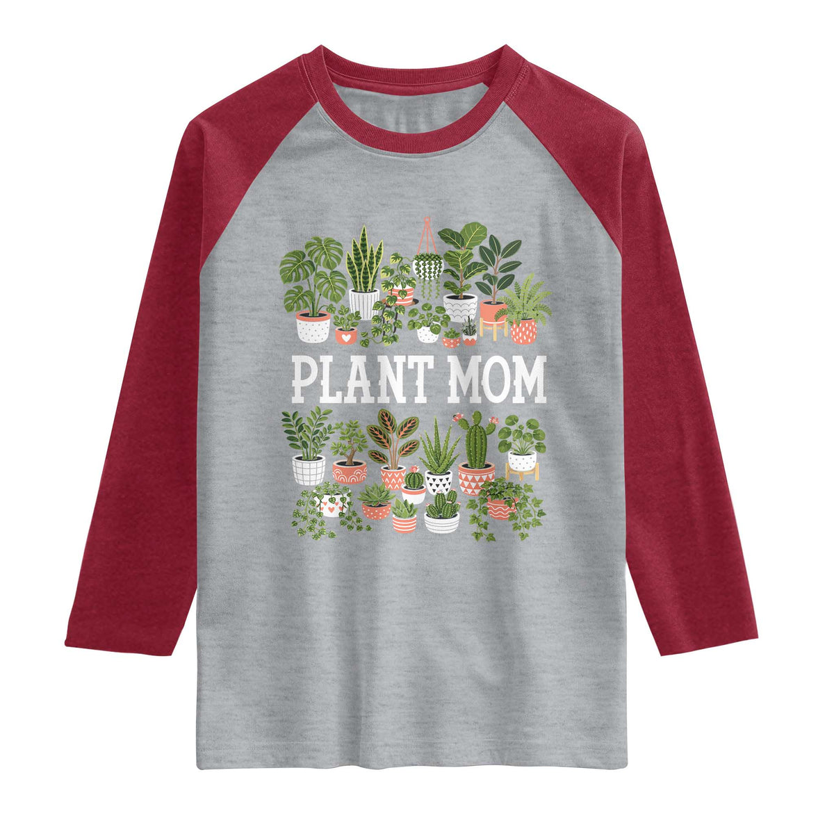 Plant Mom Raglan Shirt Funny Plant Lady Mama Floral Garden TS11 Heather Gray Heather Red Print Your Wear