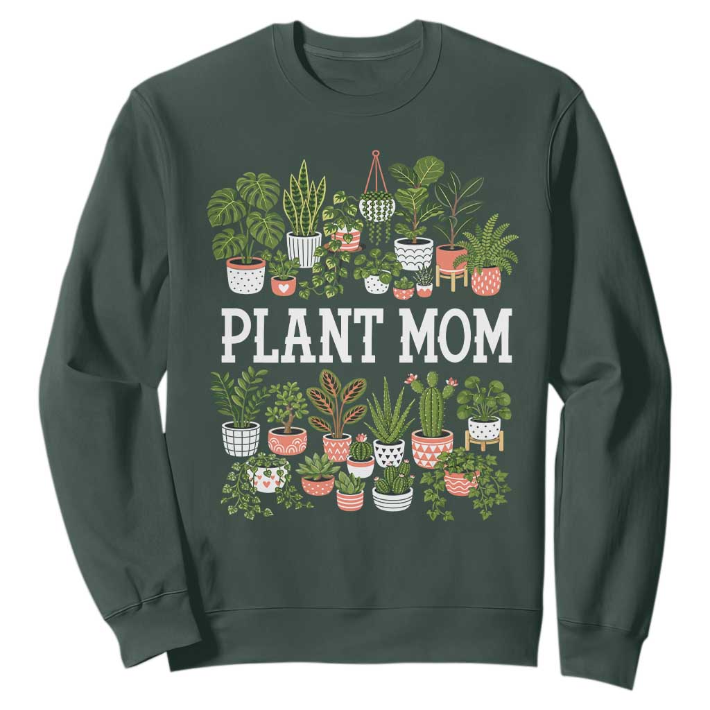 Plant Mom Sweatshirt Funny Plant Lady Mama Floral Garden TS11 Dark Forest Green Print Your Wear