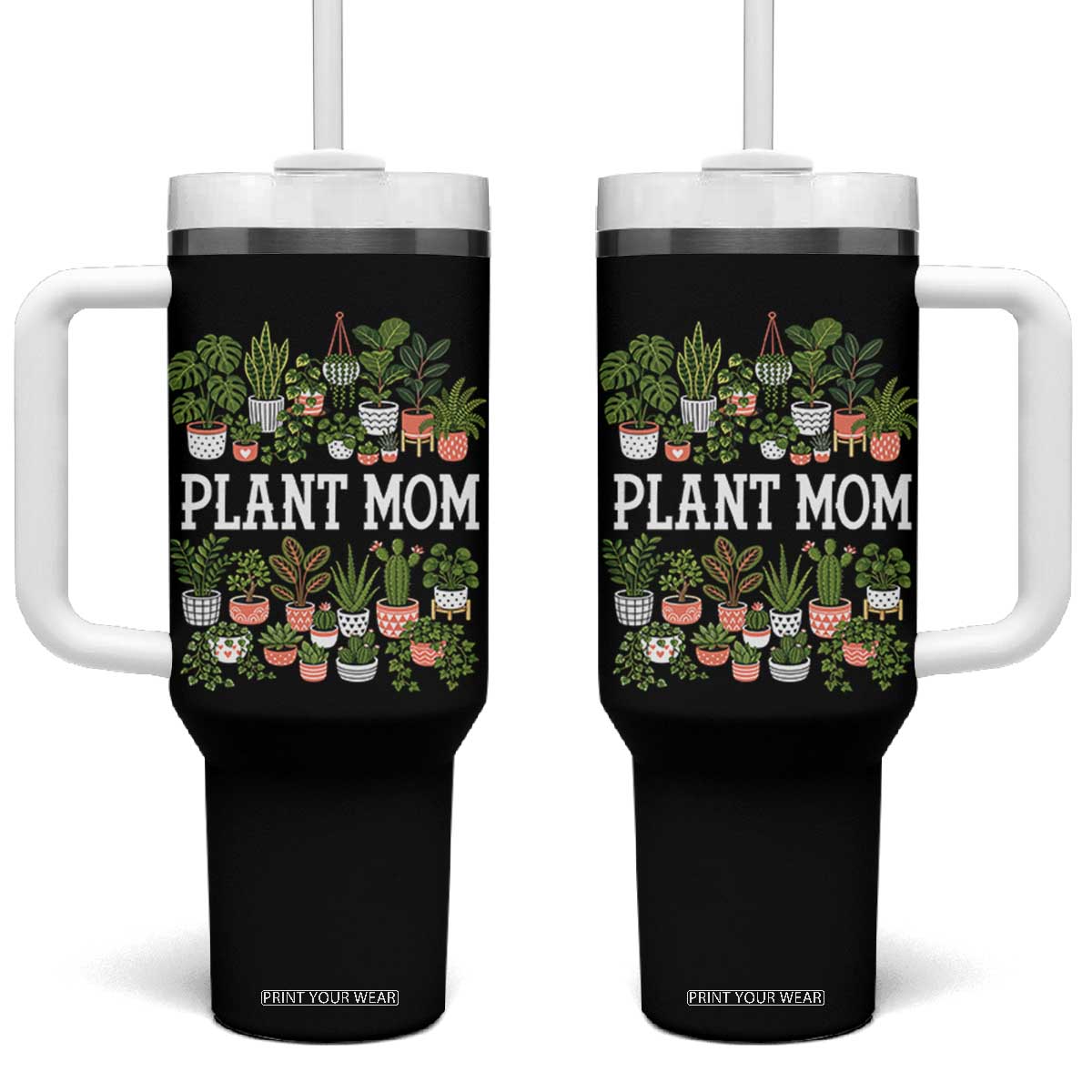 Plant Mom Tumbler With Handle Funny Plant Lady Mama Floral Garden TS11 One Size: 40 oz Black Print Your Wear