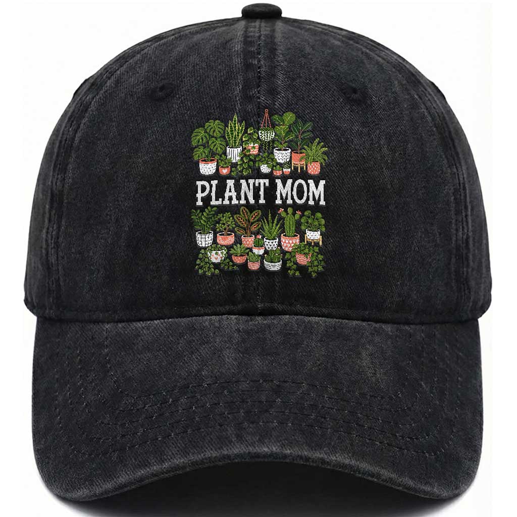 Plant Mom Washed Cotton Baseball Cap Funny Plant Lady Mama Floral Garden TS11 Print Your Wear