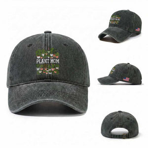 Plant Mom Washed Cotton Baseball Cap Funny Plant Lady Mama Floral Garden TS11 Washed Cap Universal Fit Dark Green Print Your Wear