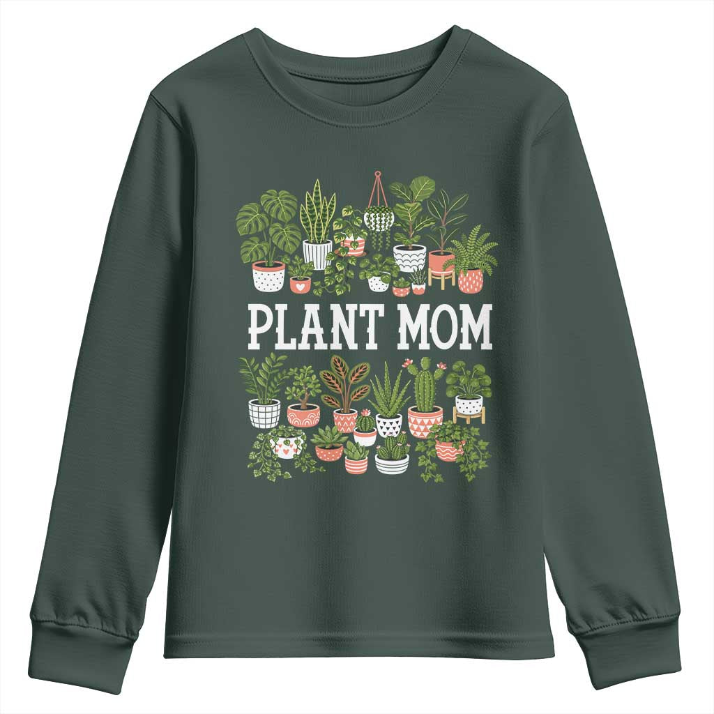 Plant Mom Youth Sweatshirt Funny Plant Lady Mama Floral Garden TS11 Dark Forest Green Print Your Wear