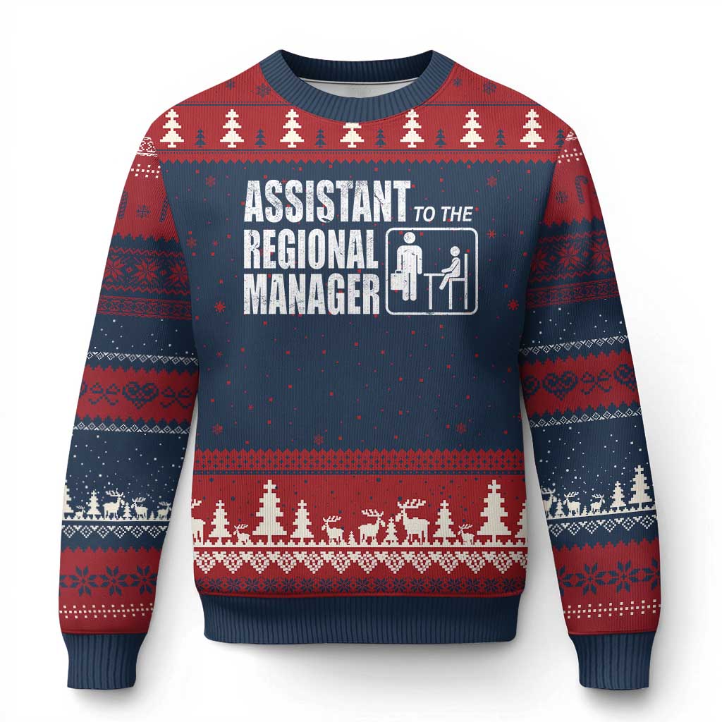 Assistant To The Regional Manager Ugly Christmas Sweater Funny Dad Baby Matching TS11 Navy Red Print Your Wear