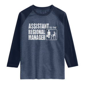 Assistant To The Regional Manager Raglan Shirt Funny Dad Baby Matching TS11 Heather Denim Navy Print Your Wear