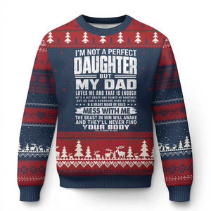 I Am Not A Perfect Daughter But My Dad Loves Me And That Is Enough Ugly Christmas Sweater Girl Dad Father's Day Gifts TS11 Navy Red Print Your Wear