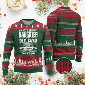 I Am Not A Perfect Daughter But My Dad Loves Me And That Is Enough Ugly Christmas Sweater Girl Dad Father's Day Gifts TS11 Red Green Print Your Wear