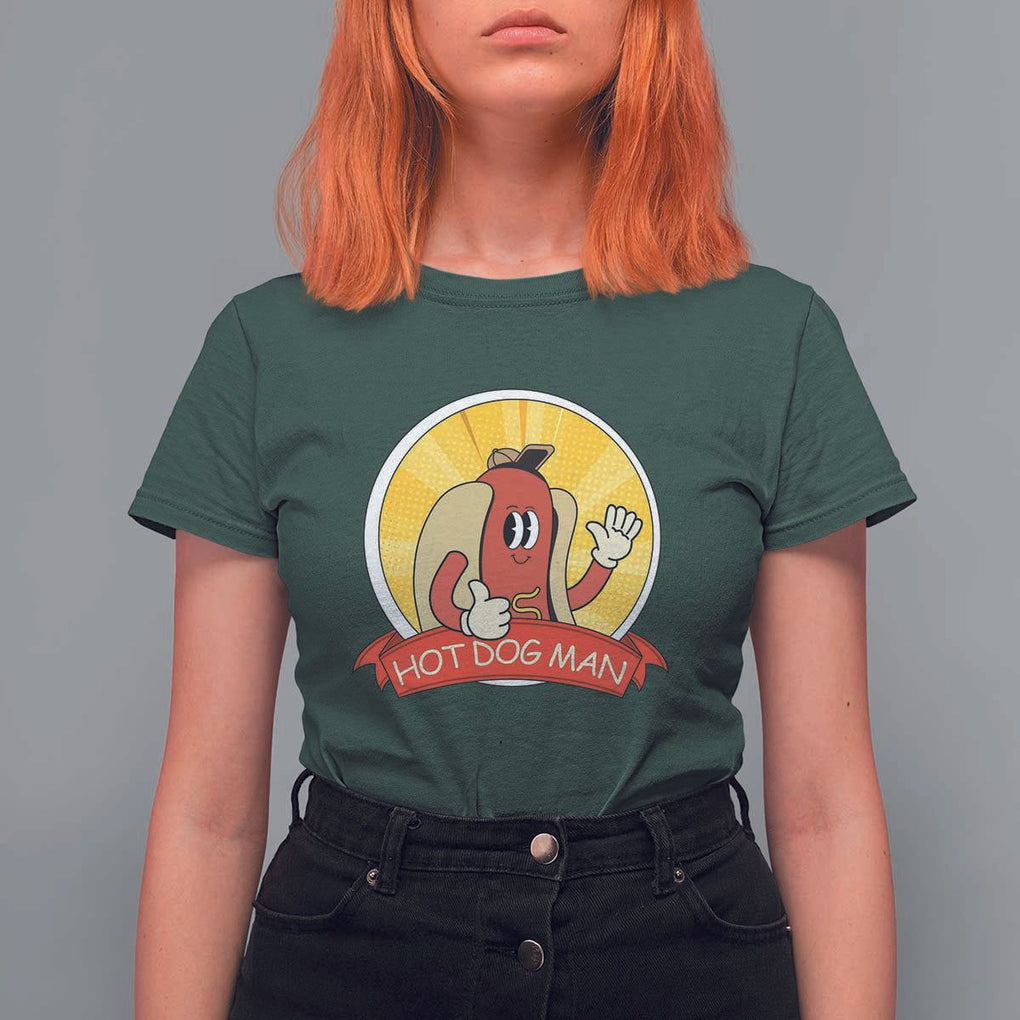 Hot Dog Man T Shirt For Women Vintage Comic Retro TS11 Dark Forest Green Print Your Wear