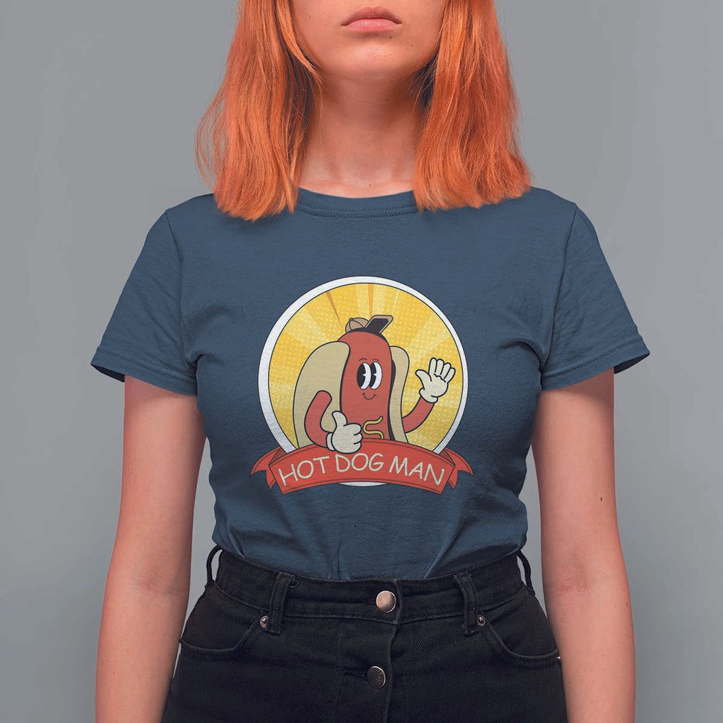 Hot Dog Man T Shirt For Women Vintage Comic Retro TS11 Navy Print Your Wear
