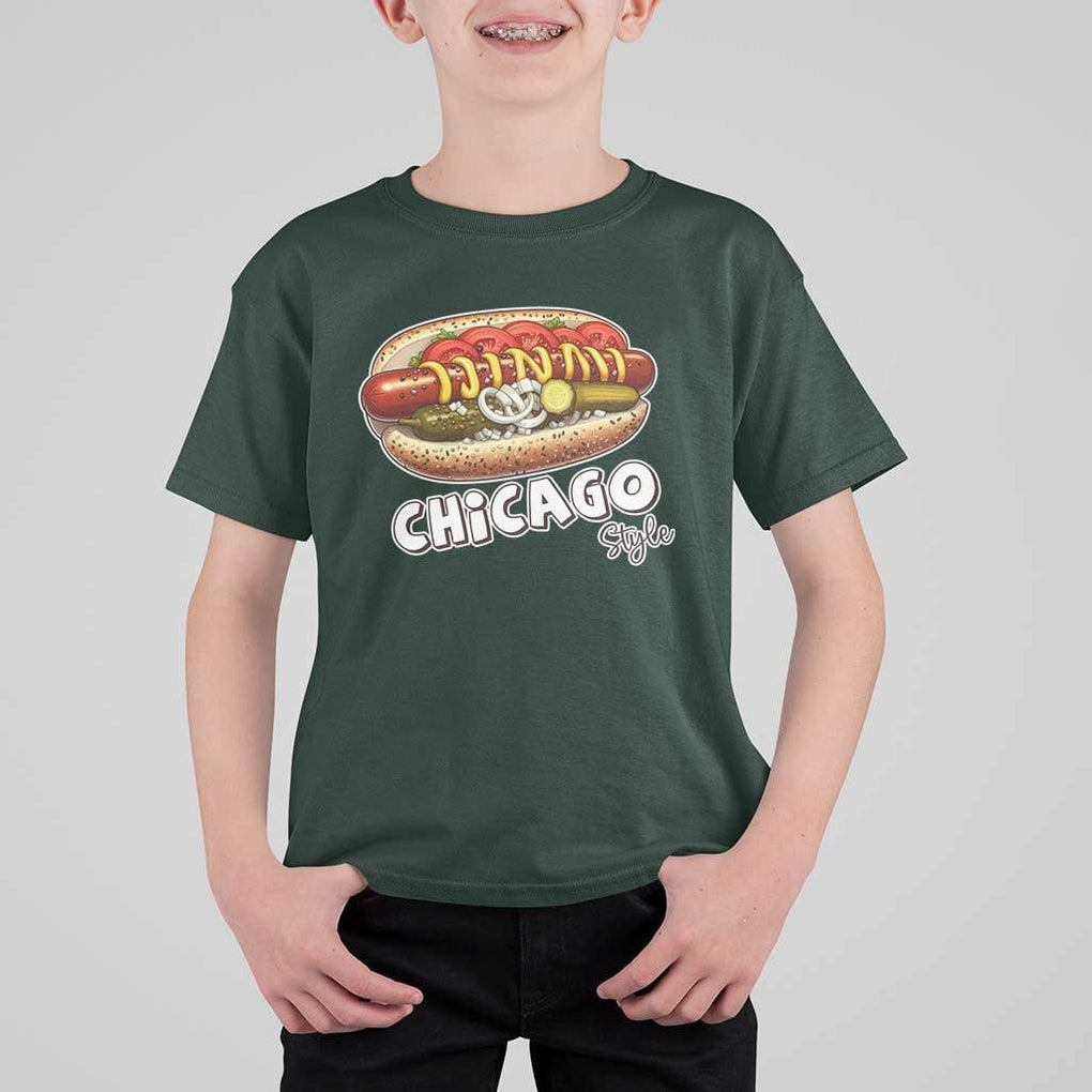 HotDog Lover T Shirt For Kid Chicago Style Hot Dog Vintage Summer Souvenir Travel TS11 Dark Forest Green Print Your Wear