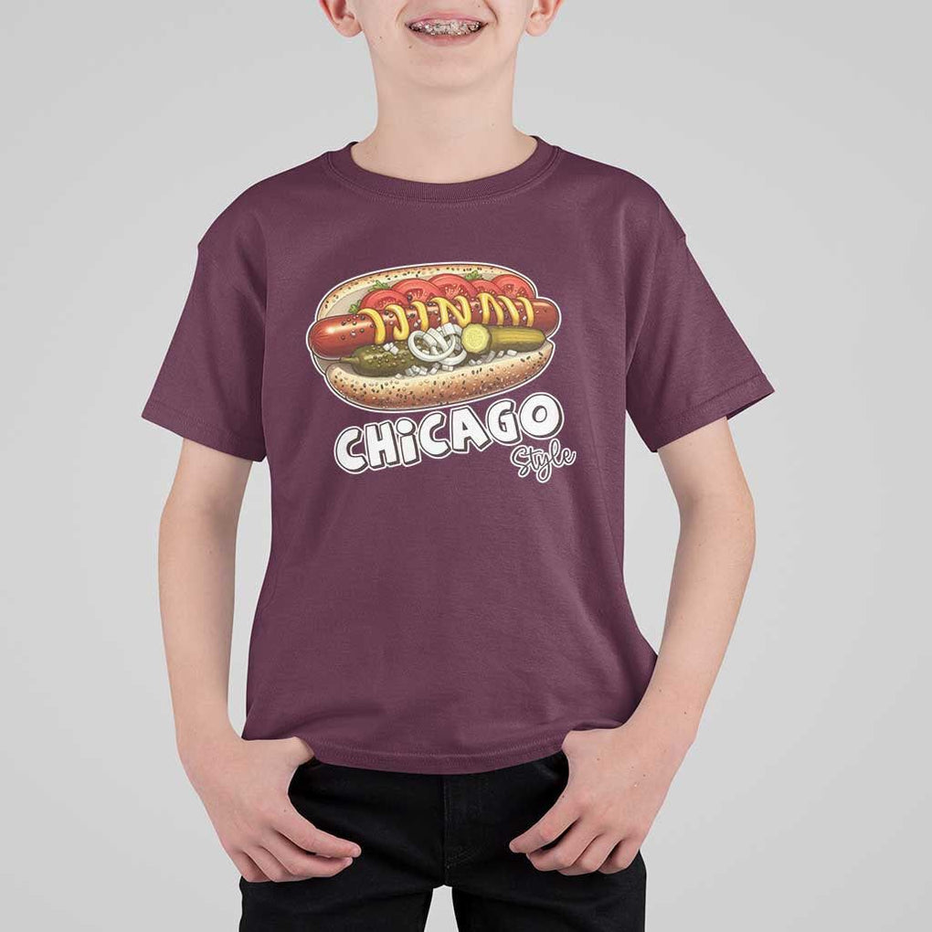 HotDog Lover T Shirt For Kid Chicago Style Hot Dog Vintage Summer Souvenir Travel TS11 Maroon Print Your Wear