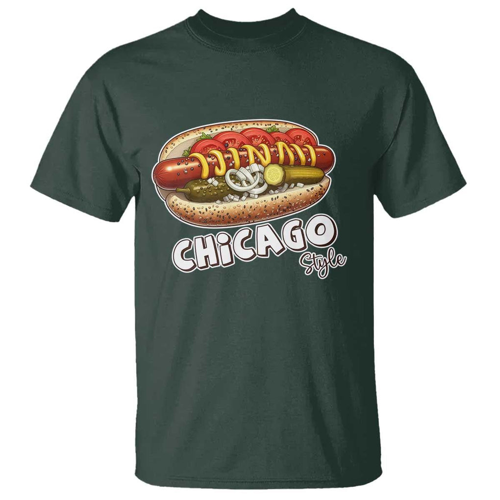 HotDog Lover T Shirt Chicago Style Hot Dog Vintage Summer Souvenir Travel TS11 Dark Forest Green Print Your Wear