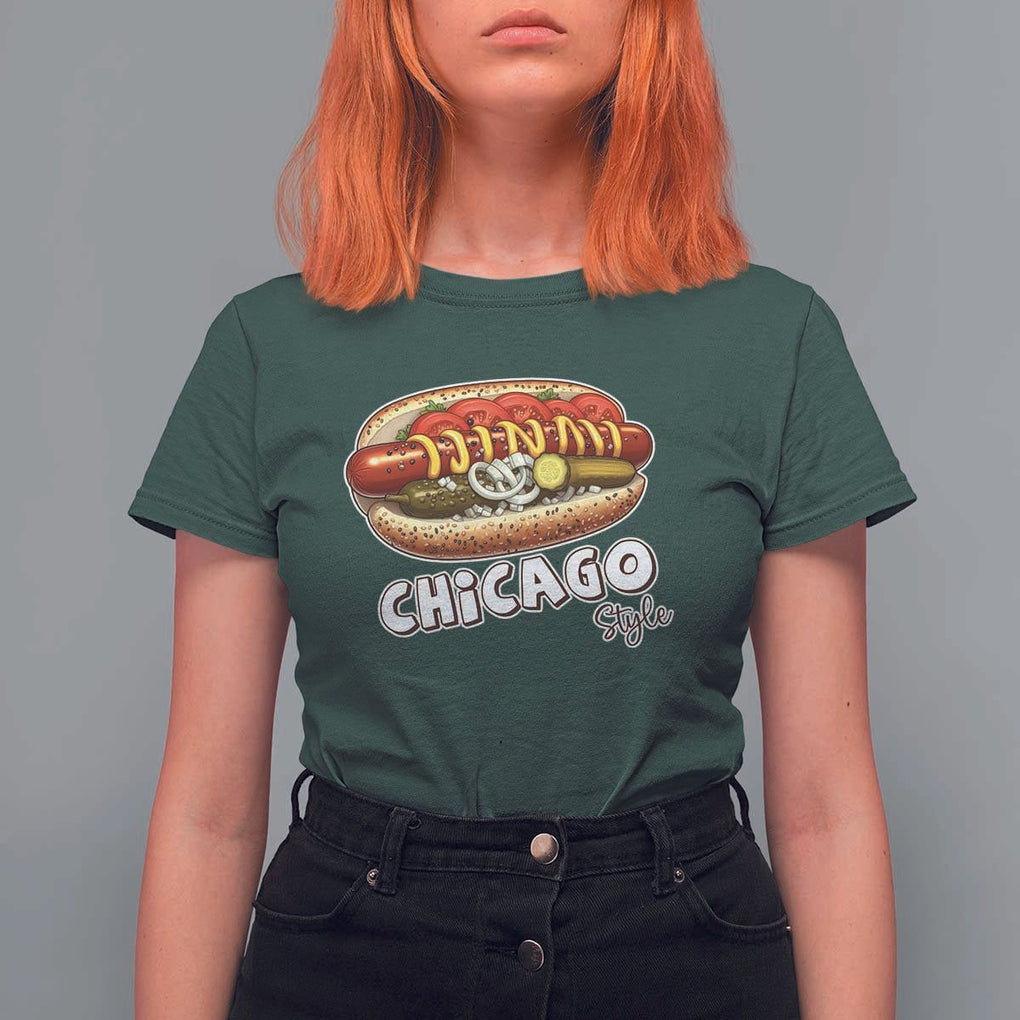 HotDog Lover T Shirt For Women Chicago Style Hot Dog Vintage Summer Souvenir Travel TS11 Dark Forest Green Print Your Wear