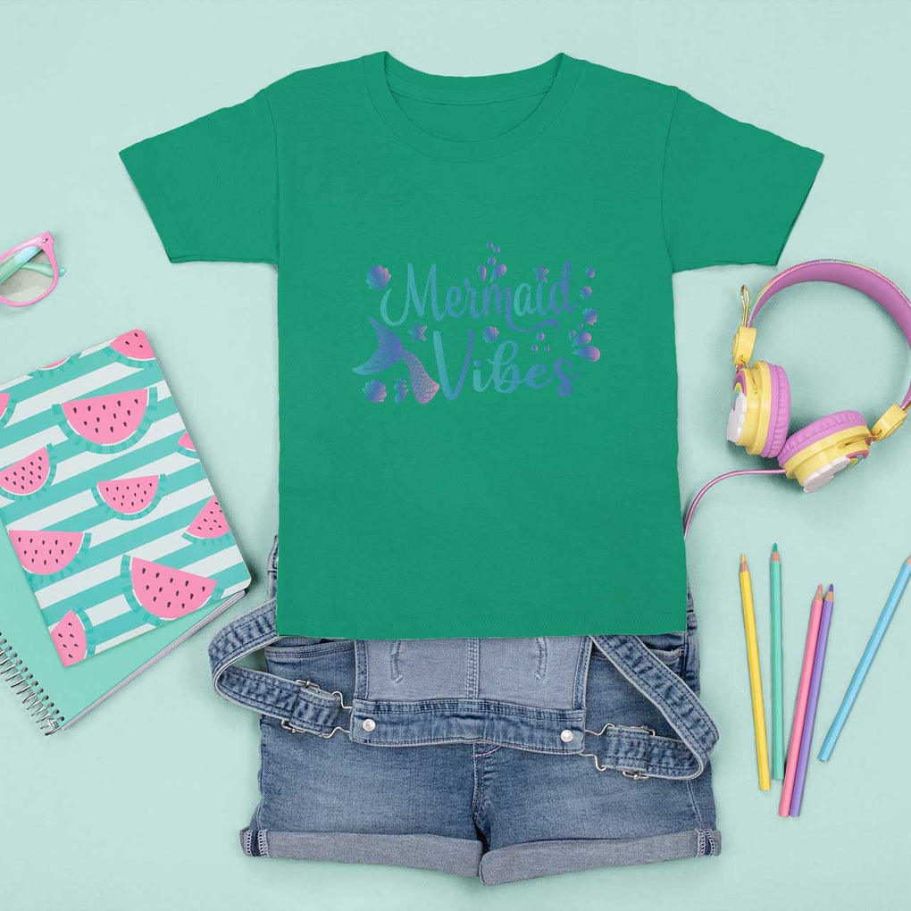 Mermaid Vibes T Shirt For Kid Cute Mermaid Tail Beach TS11 Irish Green Print Your Wear