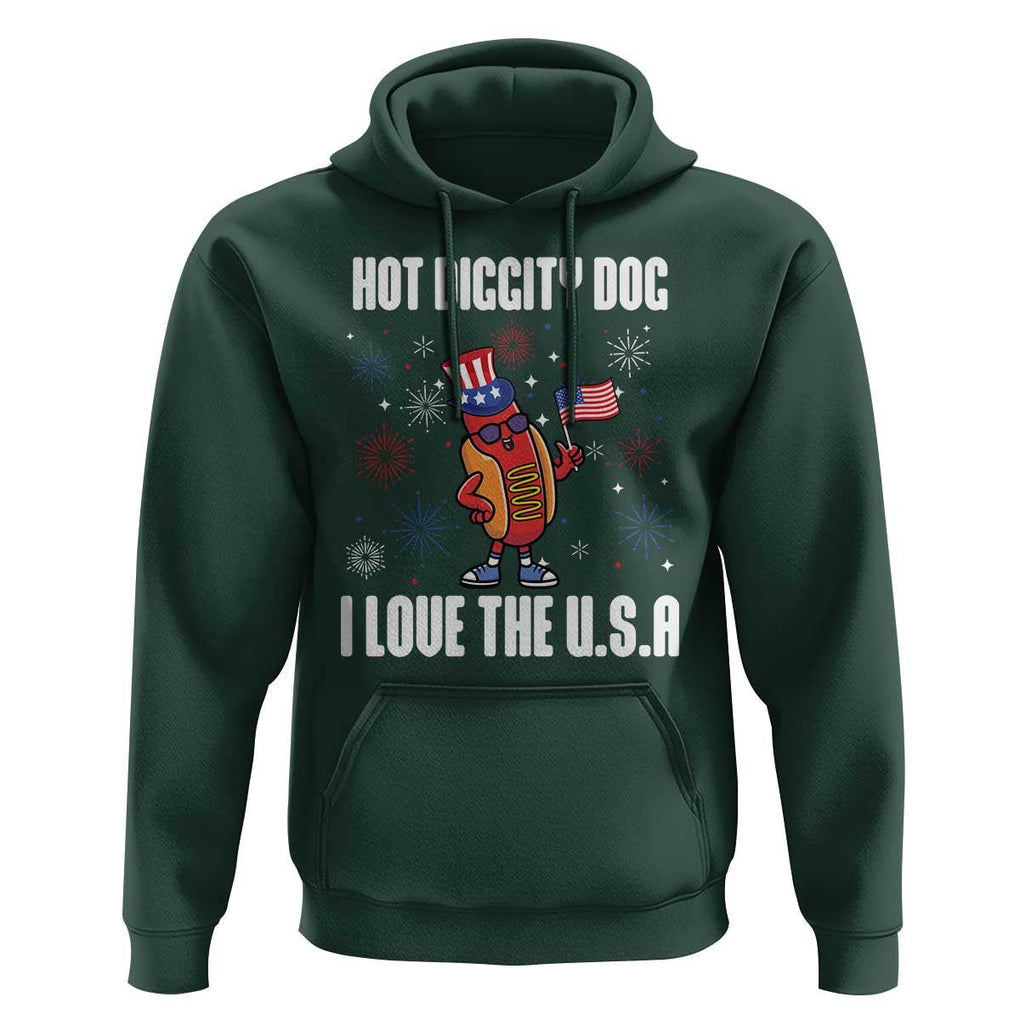 Funny Fourth Of July Hoodie Hot Diggity Dog I Love USA TS11 Dark Forest Green Print Your Wear