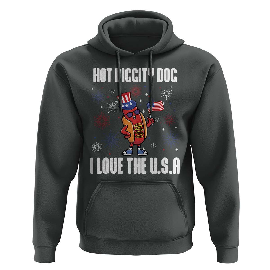 Funny Fourth Of July Hoodie Hot Diggity Dog I Love USA TS11 Dark Heather Print Your Wear