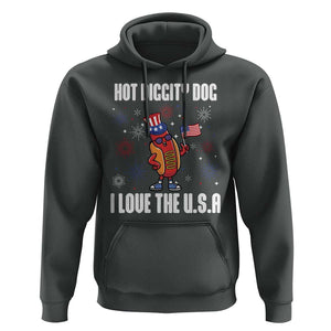 Funny Fourth Of July Hoodie Hot Diggity Dog I Love USA TS11 Dark Heather Print Your Wear