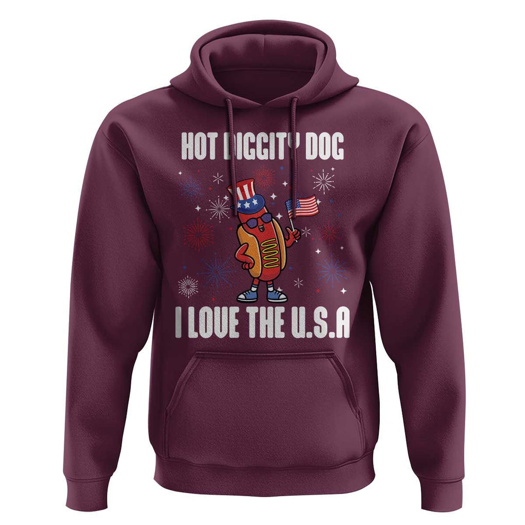 Funny Fourth Of July Hoodie Hot Diggity Dog I Love USA TS11 Maroon Print Your Wear