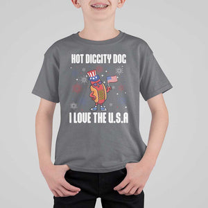 Funny Fourth Of July T Shirt For Kid Hot Diggity Dog I Love USA TS11 Charcoal Print Your Wear