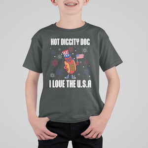Funny Fourth Of July T Shirt For Kid Hot Diggity Dog I Love USA TS11 Dark Heather Print Your Wear