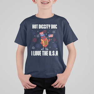 Funny Fourth Of July T Shirt For Kid Hot Diggity Dog I Love USA TS11 Navy Print Your Wear