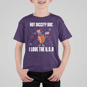 Funny Fourth Of July T Shirt For Kid Hot Diggity Dog I Love USA TS11 Purple Print Your Wear