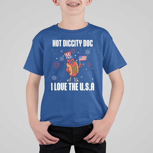 Funny Fourth Of July T Shirt For Kid Hot Diggity Dog I Love USA TS11 Royal Blue Print Your Wear