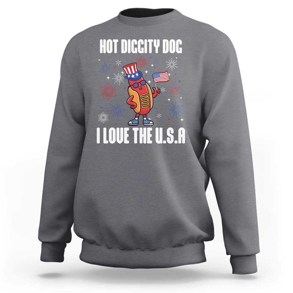 Funny Fourth Of July Sweatshirt Hot Diggity Dog I Love USA TS11 Charcoal Print Your Wear