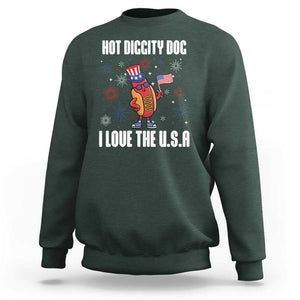 Funny Fourth Of July Sweatshirt Hot Diggity Dog I Love USA TS11 Dark Forest Green Print Your Wear