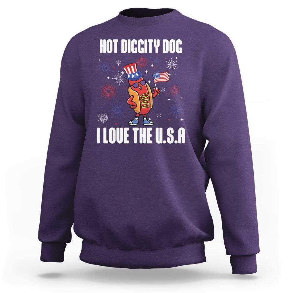 Funny Fourth Of July Sweatshirt Hot Diggity Dog I Love USA TS11 Purple Print Your Wear
