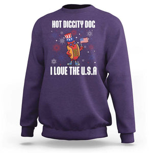 Funny Fourth Of July Sweatshirt Hot Diggity Dog I Love USA TS11 Purple Print Your Wear