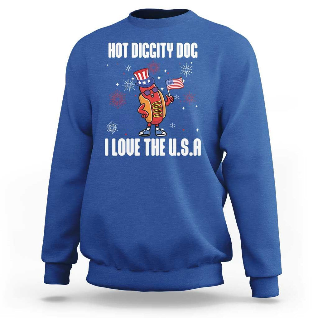 Funny Fourth Of July Sweatshirt Hot Diggity Dog I Love USA TS11 Royal Blue Print Your Wear