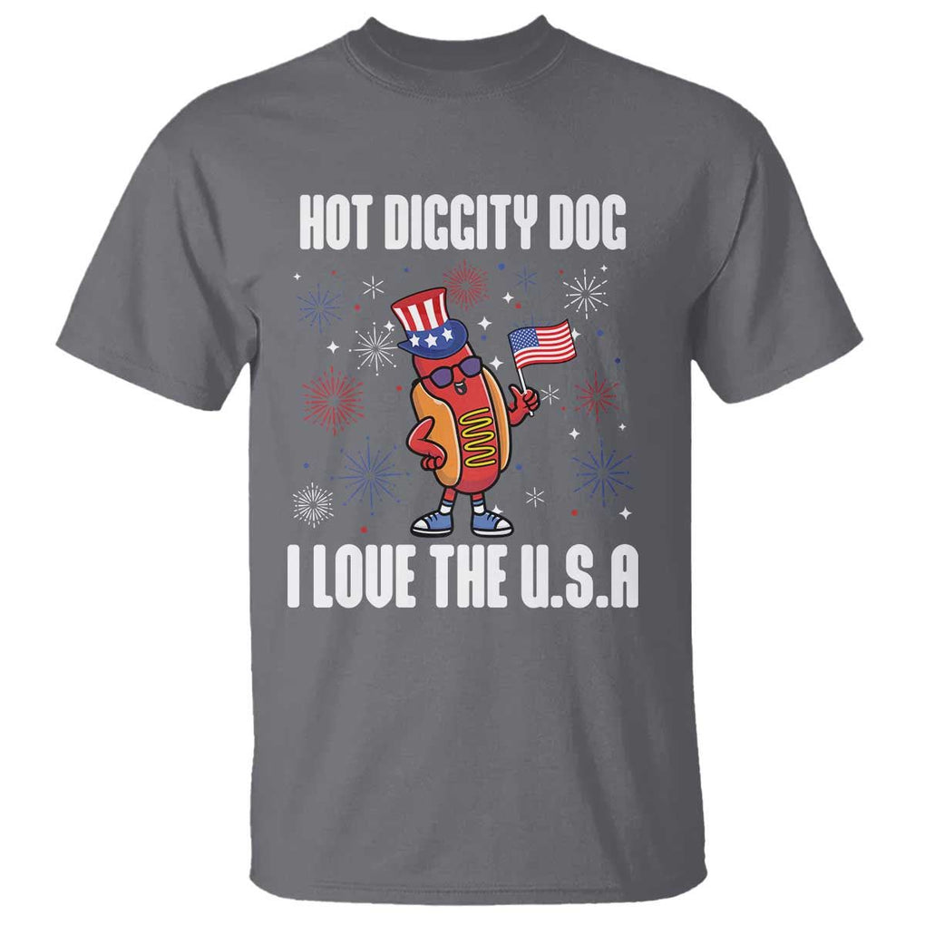 Funny Fourth Of July T Shirt Hot Diggity Dog I Love USA TS11 Charcoal Print Your Wear