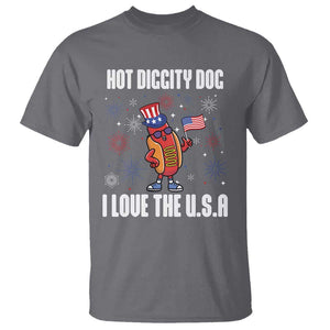 Funny Fourth Of July T Shirt Hot Diggity Dog I Love USA TS11 Charcoal Print Your Wear