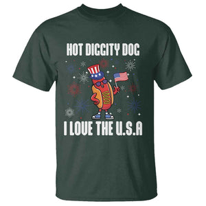 Funny Fourth Of July T Shirt Hot Diggity Dog I Love USA TS11 Dark Forest Green Print Your Wear