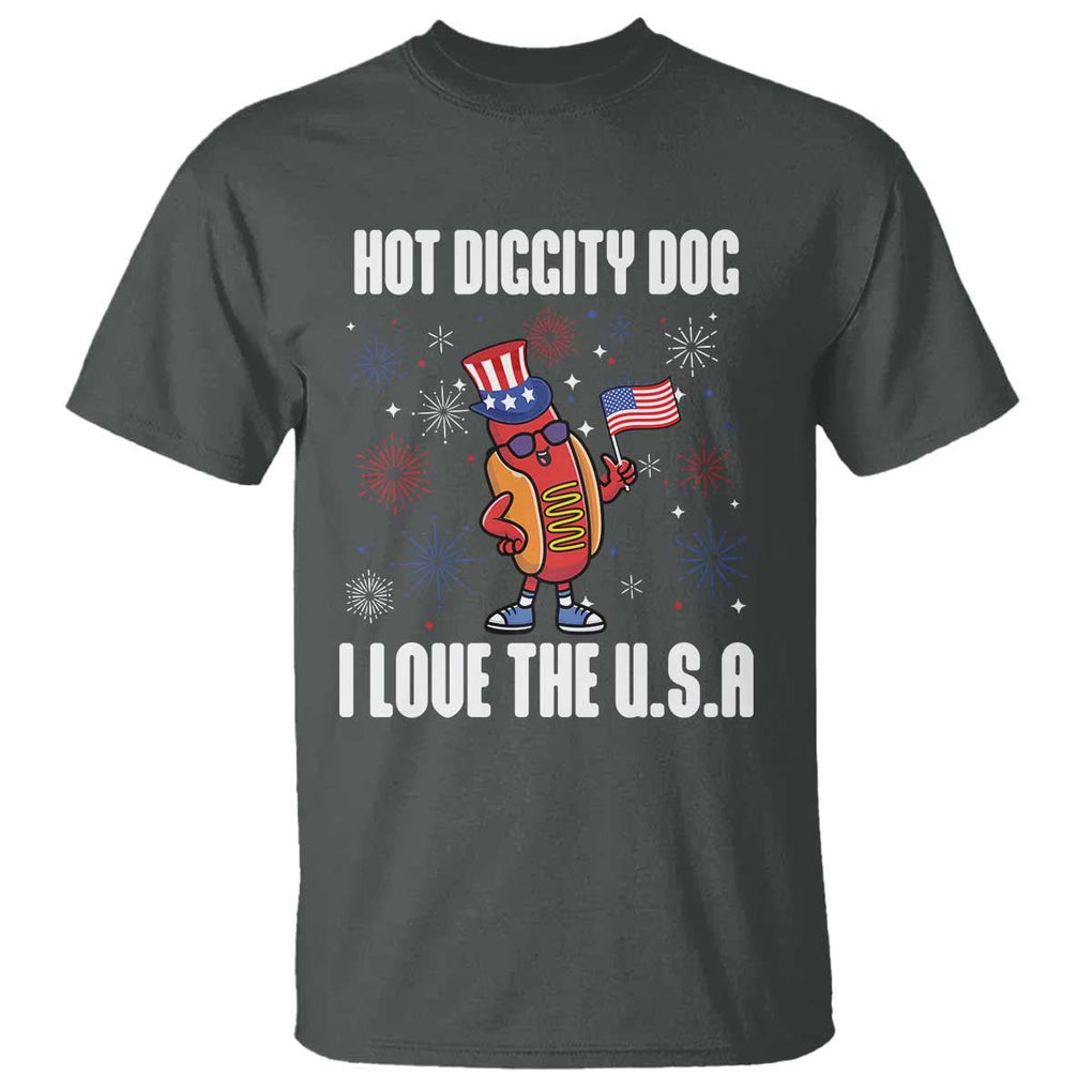 Funny Fourth Of July T Shirt Hot Diggity Dog I Love USA TS11 Dark Heather Print Your Wear