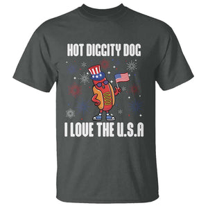 Funny Fourth Of July T Shirt Hot Diggity Dog I Love USA TS11 Dark Heather Print Your Wear