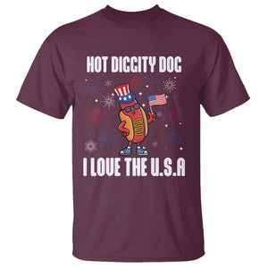 Funny Fourth Of July T Shirt Hot Diggity Dog I Love USA TS11 Maroon Print Your Wear
