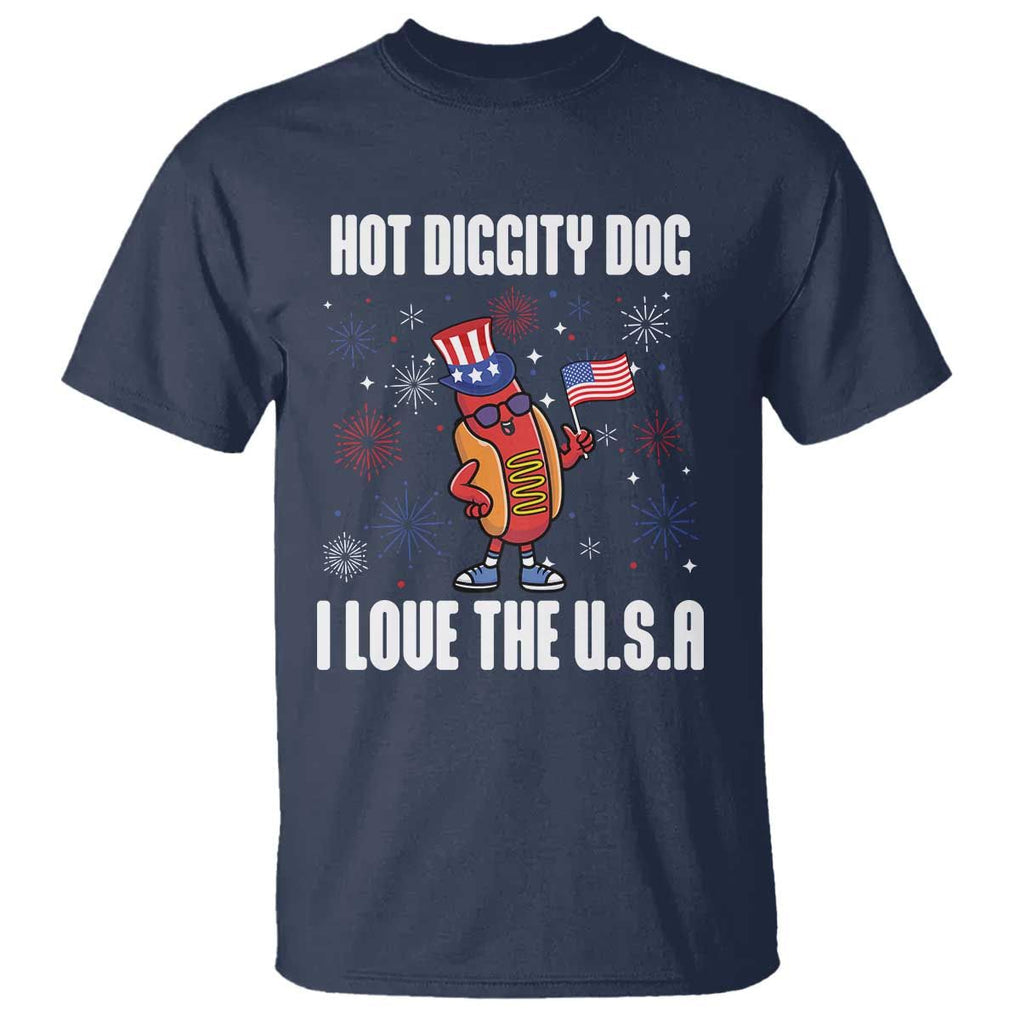 Funny Fourth Of July T Shirt Hot Diggity Dog I Love USA TS11 Navy Print Your Wear